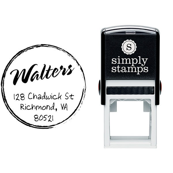 Handwritten rubber address stamp